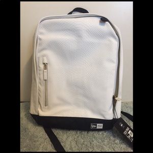 New Era white python backpack with good zippers